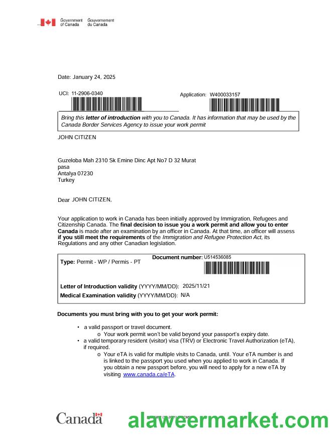 Canada e-visa template in Word and PDF formats